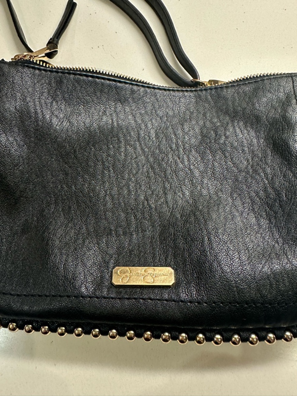 Jessica Sampson Black Leather Stud-Trim Women's Shoulder Bag